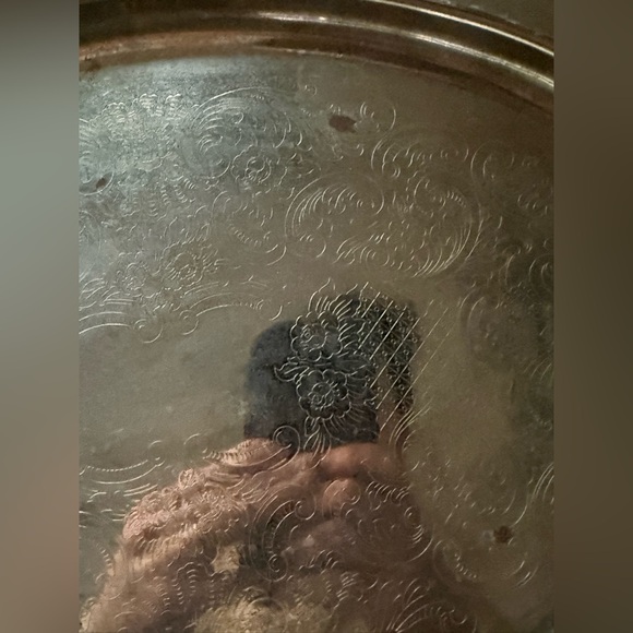 Vintage Silver Oval Etched Serving Tray - Picture 4 of 6